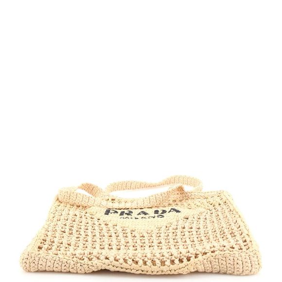 Prada Triangle Logo Open Tote Raffia Neutral - Picture 5 of 7